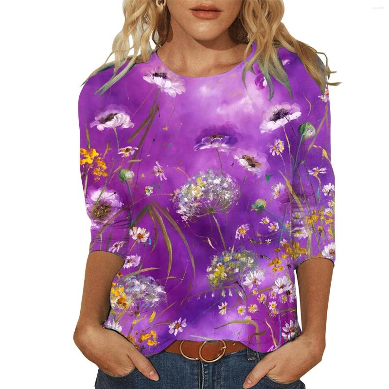 

Women's T Shirts Printed Tie Dye Long Sleeve Ladies Top Crew Neck Shirt S 2XL Tops, Purple