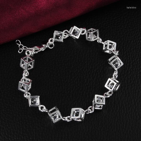 

Charm Bracelets Fashion Silver Plated Bracelet With Zircon Small Cubes Pretty Fine Jewelry For Women Sweet Birthday Gift