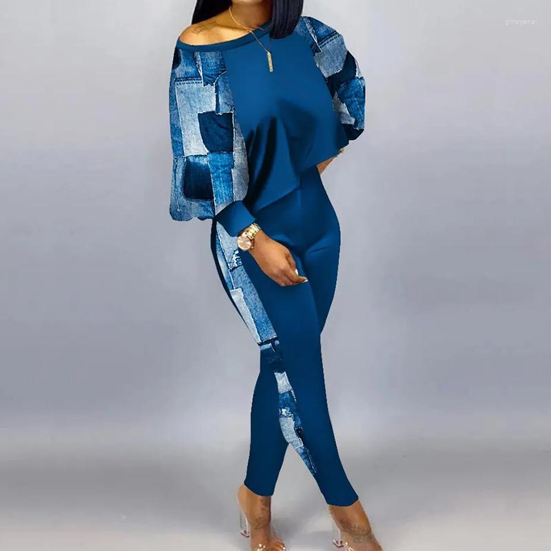 

Women's Tracksuits Fashion Pattern Print Loose Sets Elegant Slash Neck Pullover Tops And Long Pants Outfits Women Casual Sleeve Two Piece, 02 print