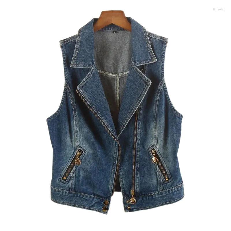 

Women' Vests 2023 Fashion Denim Vest Female Spring Autumn Sleeveless Wild Short Jacket Women Tops Zipper Jean Waistcoat Woman Outwea, Blue