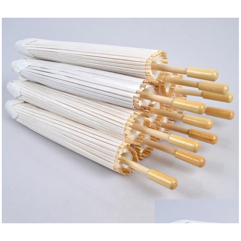 

Fans Parasols Bride White Paper Umbrella Wooden Handle Japanese Chinese Craft 60Cm Diameter Umbrellas Drop Delivery Party Dhnav