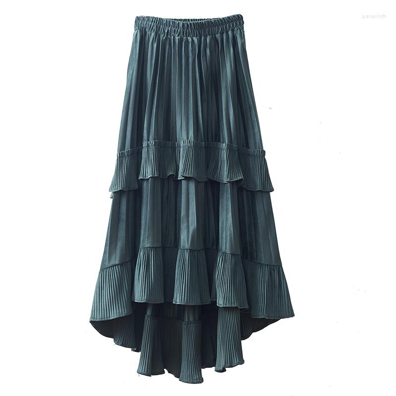 

Skirts Hight Quality Polyester Golden Velvet Long Skirt 2023 Autumn Women Retro Solid Color High Waist Irregular Body, 8 autumn wear