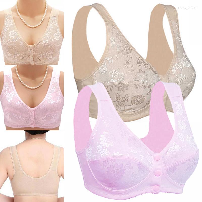 

Bras Women Mother Wireless Cotton Lingerie Front Closure T-Back Bra Soft Leisure Underwear Large Cup Plus Size Fashion, Beige