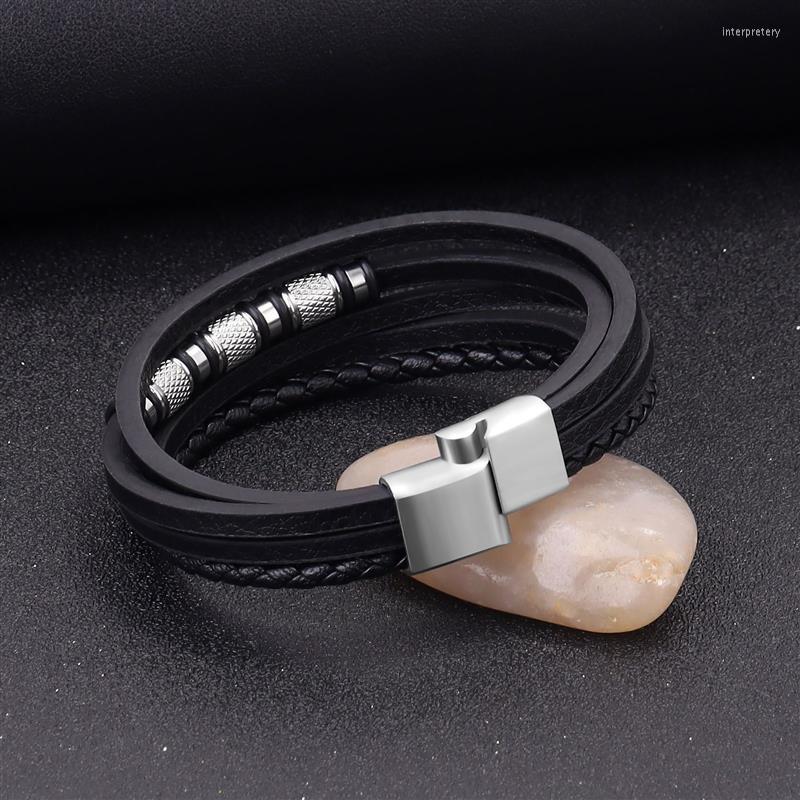 

Charm Bracelets Stainless Steel Men Leather Trendy Multilayer Braided Rope For Male Female Jewelry Wholesale