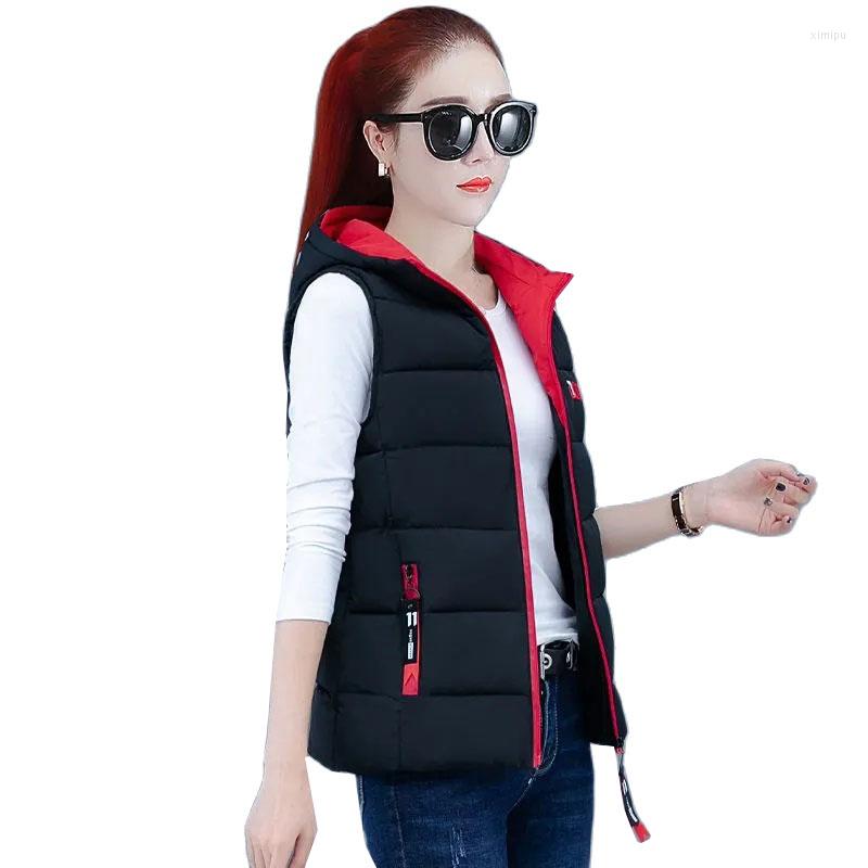 

Women's Vests 2023 Autumn Winter Down Cotton Vest Women Hooded Sleeveless Jacket Slim Short Warm Waistcoat Ladies Parkas Outerwear, Red