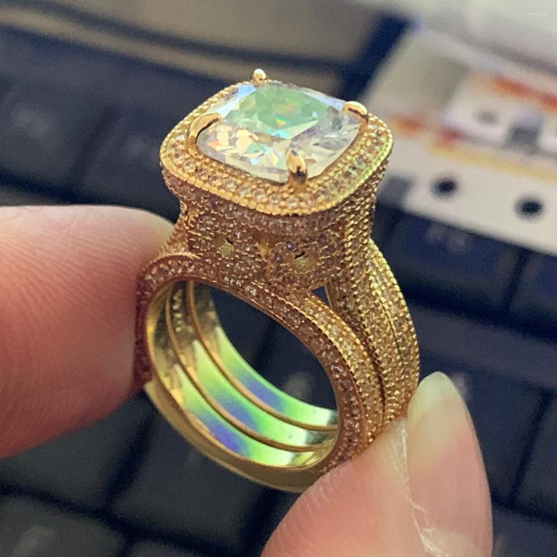 

Cluster Rings Vintage Fashion Jewelry 3PCS Ring Set 925 Sterling Silver Cushion Shape White Clear 5A Cubic Zirconia Women Band Size 5-10