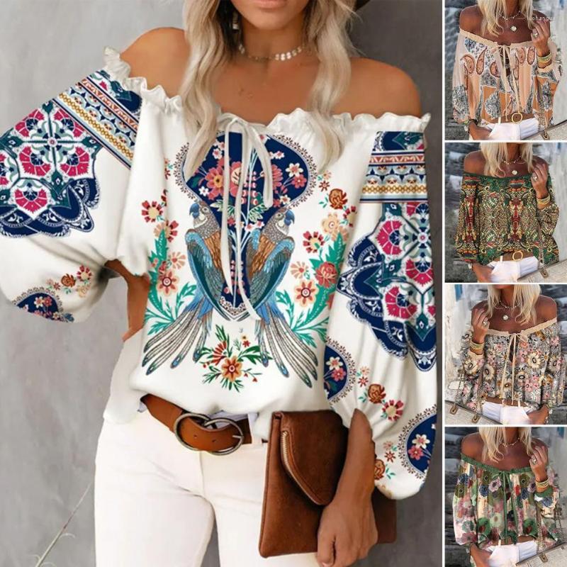 

Women's Blouses Front Hollow Skin-Touch Sweet Flower Print Casual Pullover Blouse Female Clothing, Green