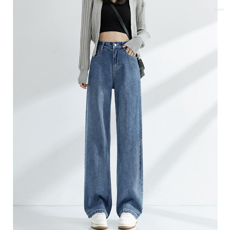 

Women's Jeans High Street Light Color Women's Spring And Autumn 2023 Straight Slender Loose Versatile Waist Pants, Creamy-white