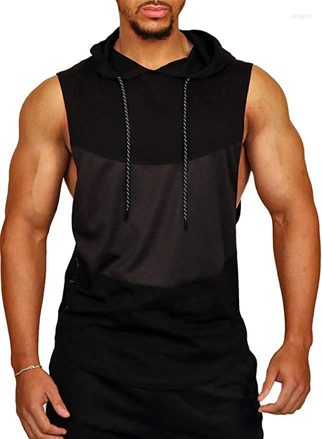 

Men' T Shirts Spring Autumn Men' Style International Grid Matching Color Hooded Vest Sports Breathable T-shirt Drop, Black