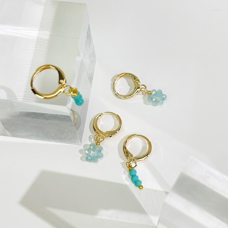 

Hoop Earrings U-Magical Vintage Blue Acrylic Beaded Hollow Earring For Women Temperament Asymmetry Gold Color Metallic Jewelry