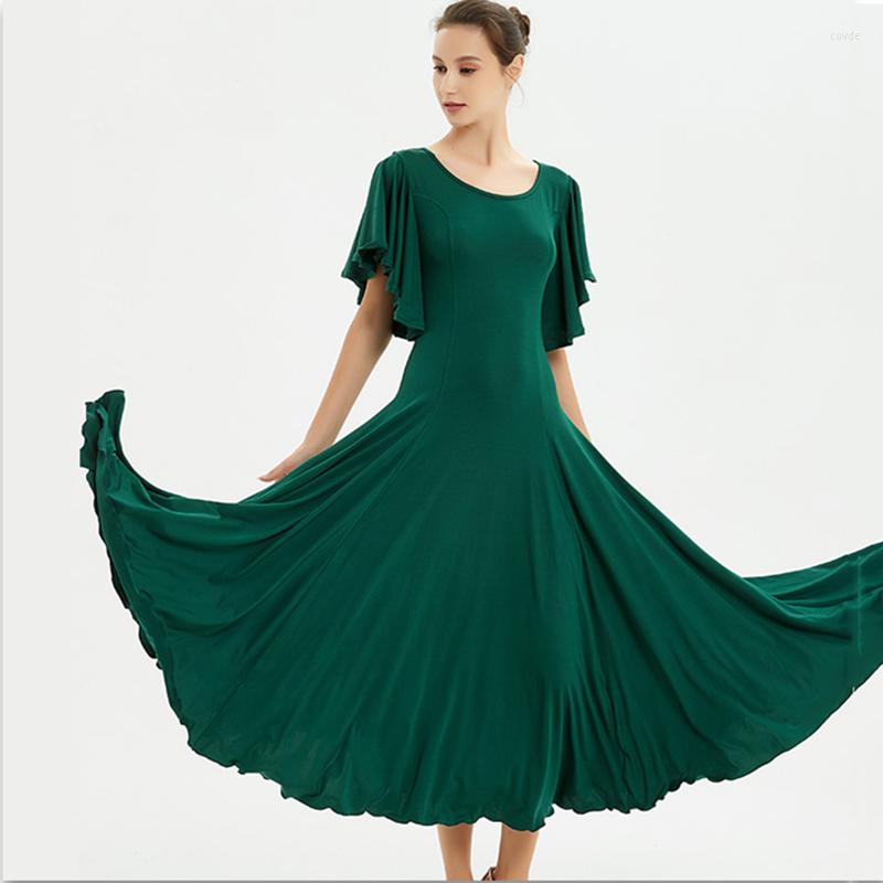 

Stage Wear Modern Dance Personality Lotus Leaf Sleeve Dress Summer Big Swing Ballroom Practice Clothes Long Waltz, Black
