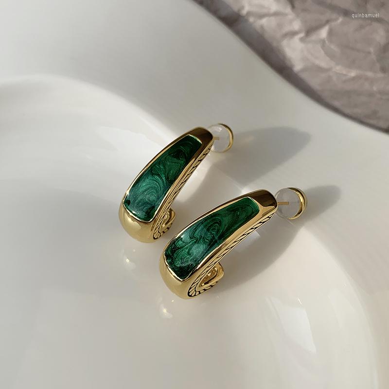 

Dangle Earrings European And American Simple Atmosphere Enamel Green Retro Fashion Senior Sense Vingte French Niche Design