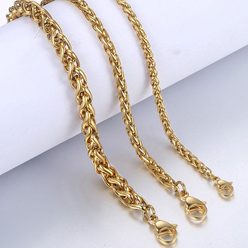 

Link Bracelets For Women Men Gold Braided Wheat Chain Stainless Steel Bracelet Mens Woman Jewelry Wholesale Gifts HKBM138
