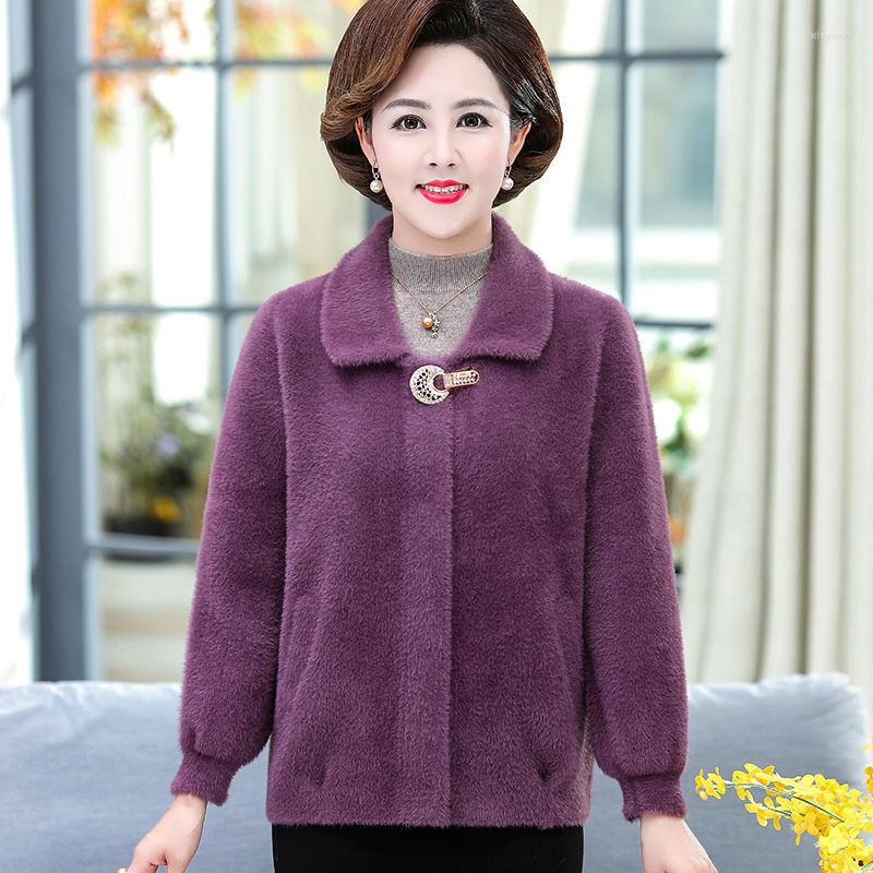 

Women's Knits Soft Knitted Sweater Middle-Aged Elderly Women's Sweaters Cardigan Jacket Winter Autumn Outerwear Tops Mother Loaded T110, Khaki
