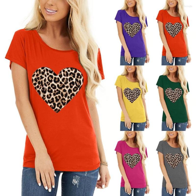 

Women's T Shirts Tee Long Sleeve Women Valentine's Day Casual Short O Neck Leopard Print Heart-shaped Top Shirt Soft Cotton, Yellow