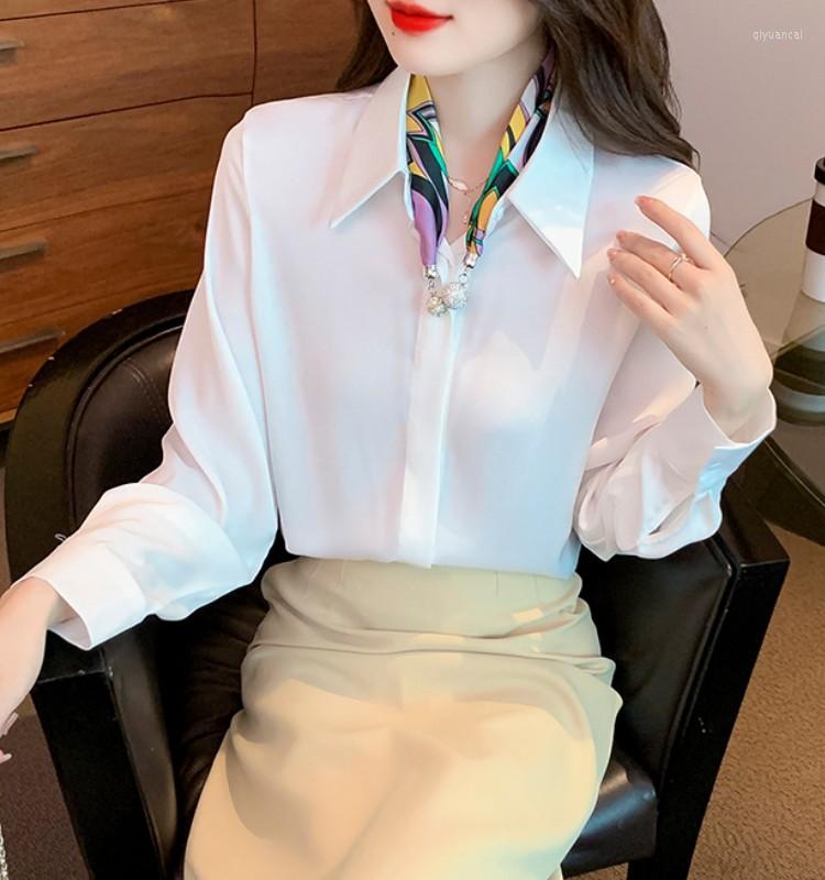 

Women' Blouses Korean Spring Office Chiffon Shirt Womens Bow Vintage Work Casual Tops Elegant Long Sleeve Loose Shirts Female, Photo color