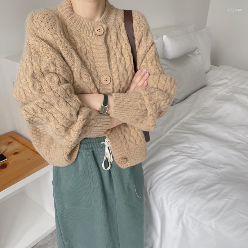 

Women's Knits Retro Twist Soft Warm Cardigans Autumn And Winter Koreansweater Coat Women Super Thick Lazy Style Short Knitted Cardigan, Khaki