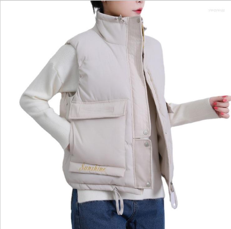 

Women' Vests Stand Collar Winter Women Short Style Vest Solid Cotton Padded Thick Sleeveless Jacket Big Pocket Casual Outwear K1491, Black