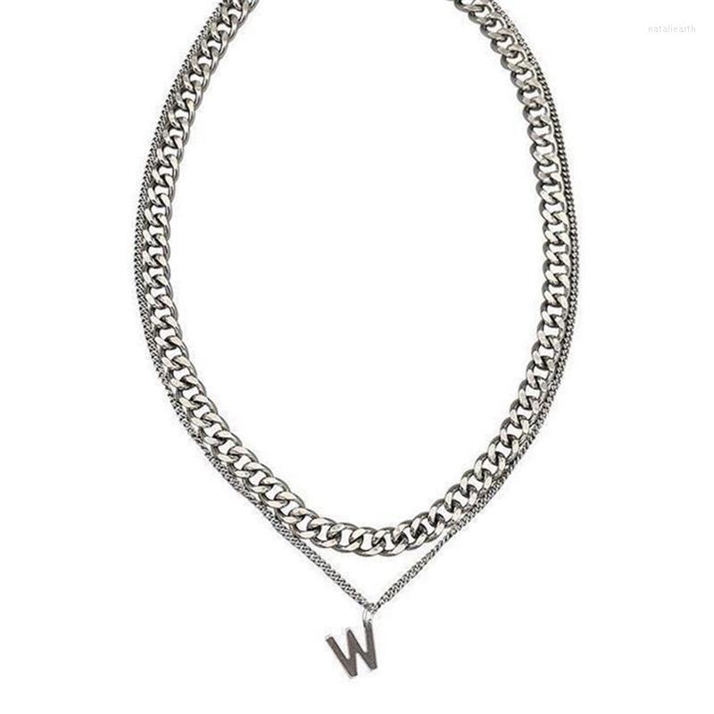 

Chains Personality Cold Wind Chain Necklace W Letter Layered All-Match Hip Hop Link Choker Clavicle