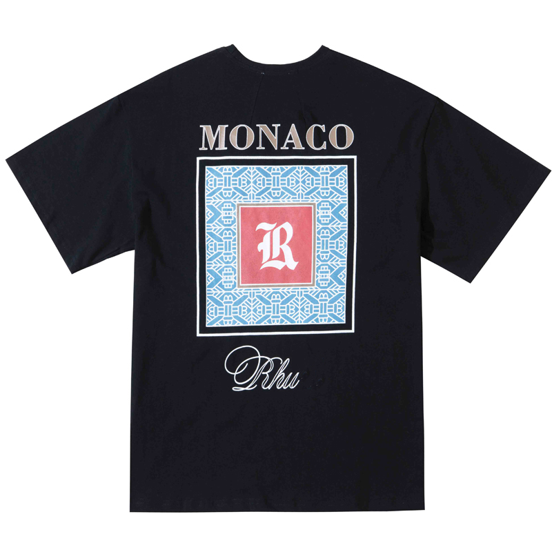 

23ss Summer USA Vintage Tee Monaco t shirt Men Women Hip Hop Street Casual Cotton Tshirt, Black