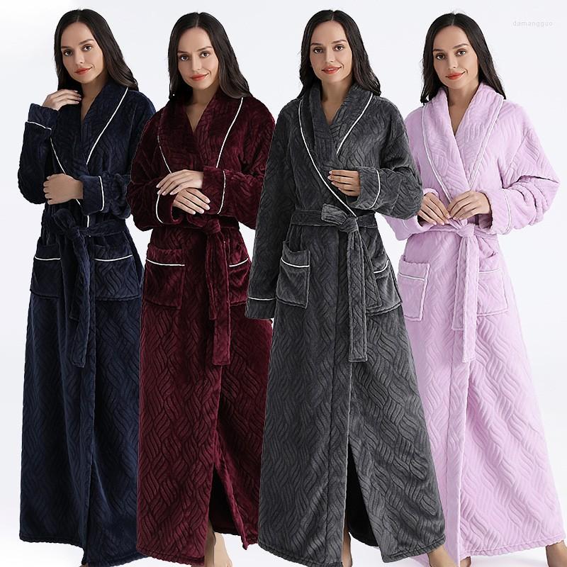 

Women's Sleepwear Women Winter Warm Pajamas Long Sleeve Lapel Neck Pockets Coral Fleece Solid Color Plush Robe Coat With Waist Belt Home, 004