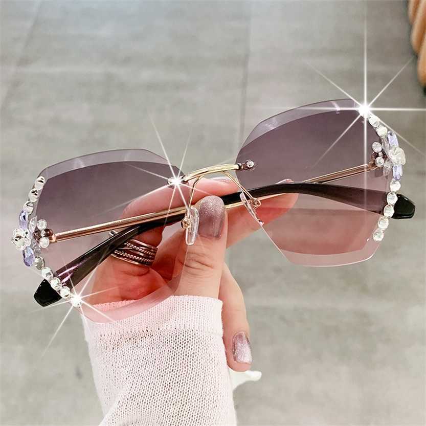 

Sunglasses 2023 new New style with diamond inlaid women's advanced sense of ins small face frameless anti ultraviolet sunglasses