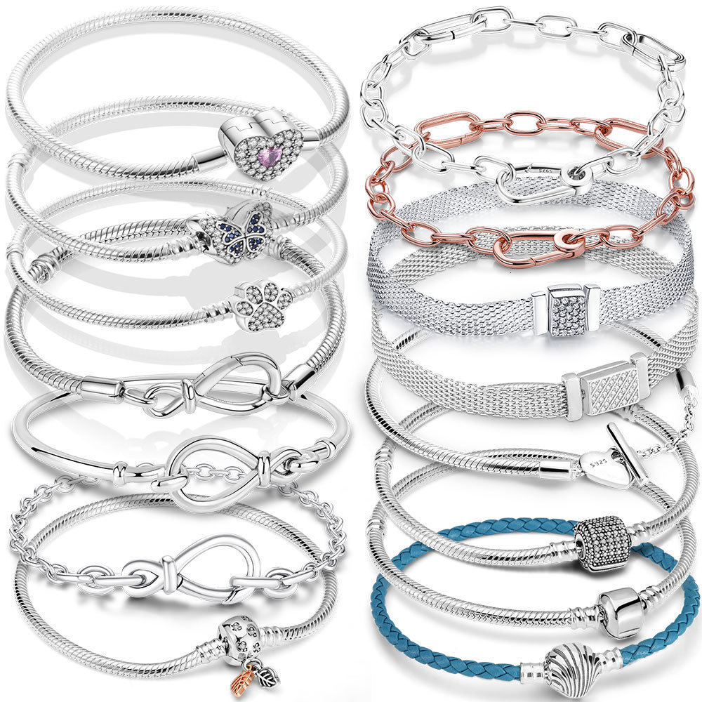 

Charm Bracelets 925 Silver Heart Snake Chain Bracelet For Women Infinite Knot Butterfly Infinity Clasp Femme Bracelet Bangles Luxury Jewelry 230313