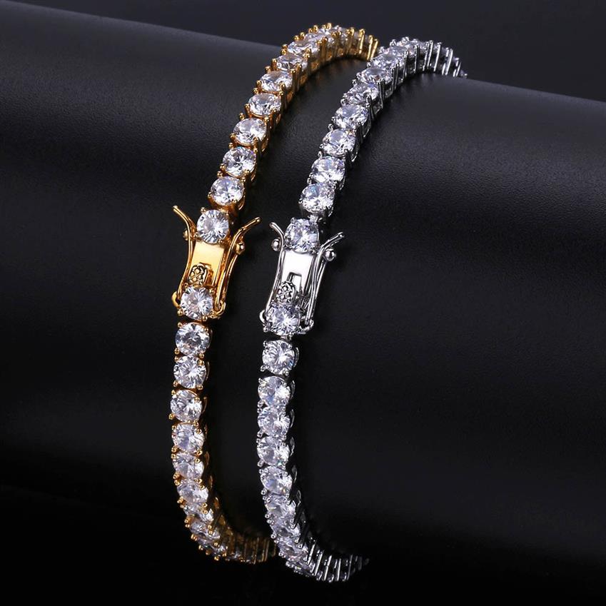 

Mens Iced Out Tennis Chain Gold Silver Bracelet Fashion Hip Hop Bracelets Jewelry 3 4 5mm 7 8inch250A
