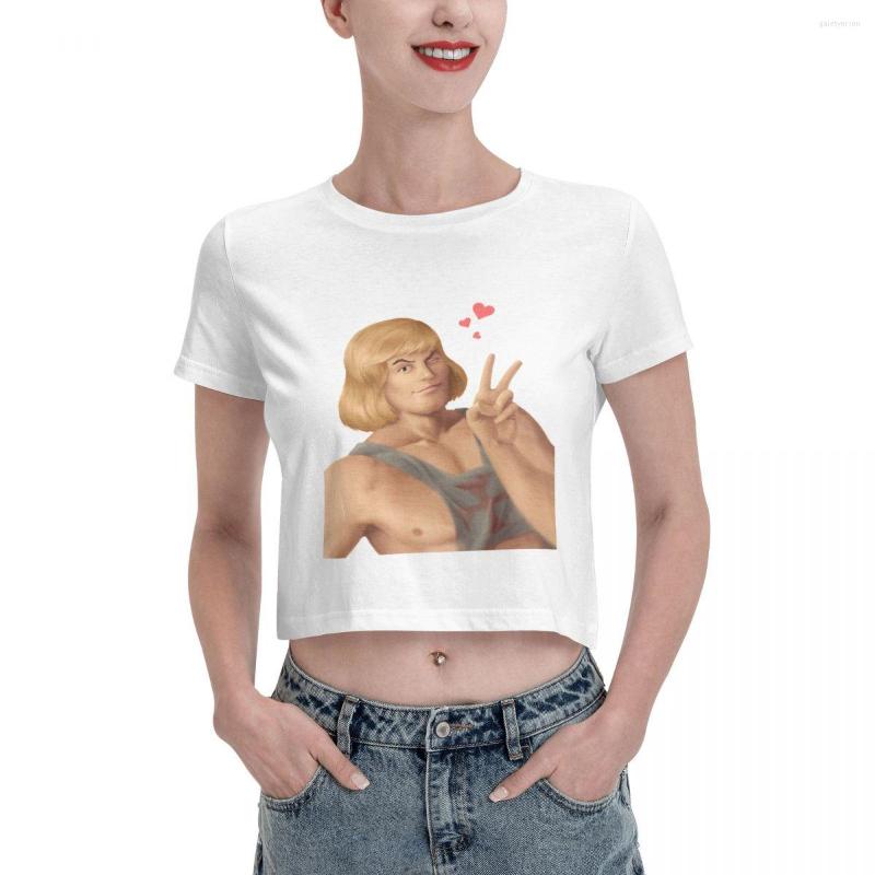 

Women' T Shirts He Man Selfie Cropped Tops For Women Cotton Sexy Leak Navel Shirt Round Neck Cartoon Female Tees Short Sleeve Clothing, Black
