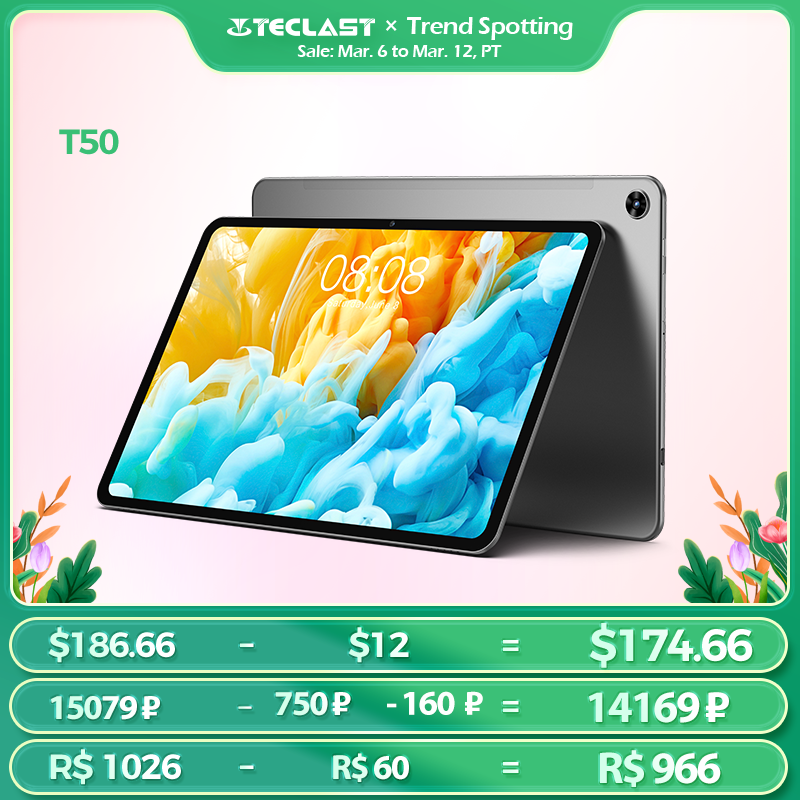 

Teclast T50 2023 11inch 2K Tablet PC Android 12 2000x1200 8GB RAM 128GB ROM UNISOC T616 Octa Core 4G Network Type-C 18W Fast Charging, Gray