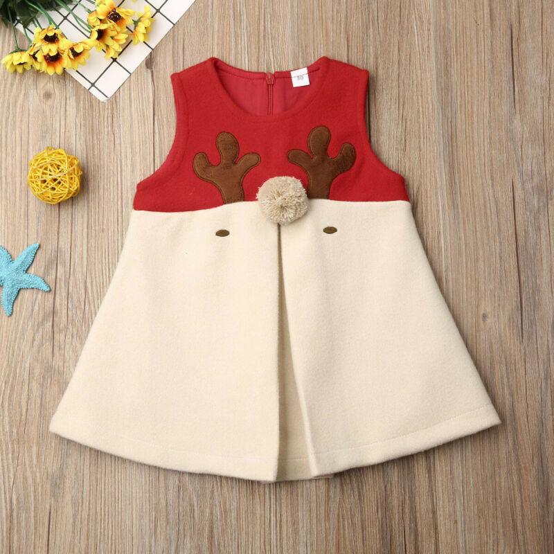 

Shirts Baby Girls Christmas Clothes Girl Sleeveless Xmas 3D Elk Princess Party Dresses Toddler Outfit Kids Tops, Red
