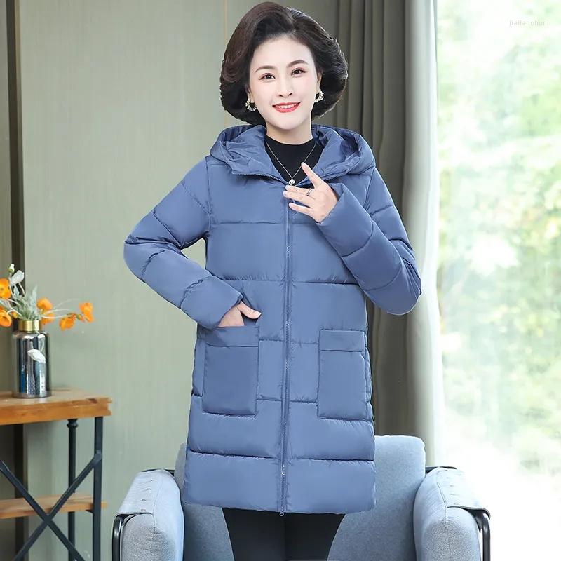 

Women's Trench Coats Foreign Style Mother Outfit In The Long Down Cotton Jacket Winter Middle-Aged Elderly Padded With Thick, Black