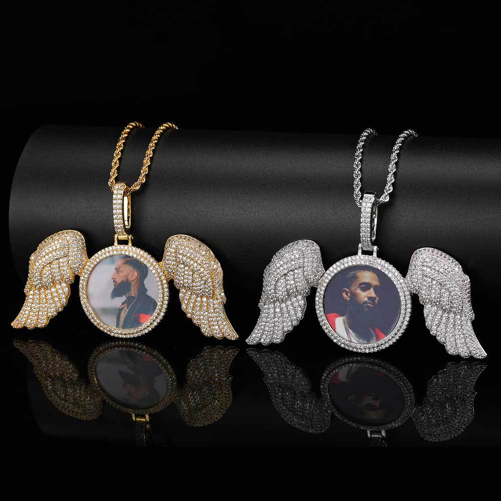 

Hip Hop Angel Wings Custom Photo Pendant Necklace Bling Zircon Diamond Jewelry