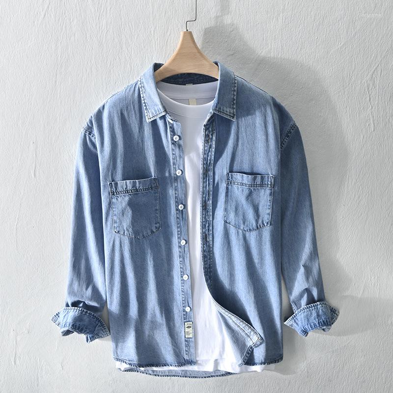 

Men's Casual Shirts Fashion Denim Shirt Jackets For Men Spring Fall Clothes Korean Style Handsome All-Match Cowboy Drop Shoulder Sleeve Top, Z722 dark blue