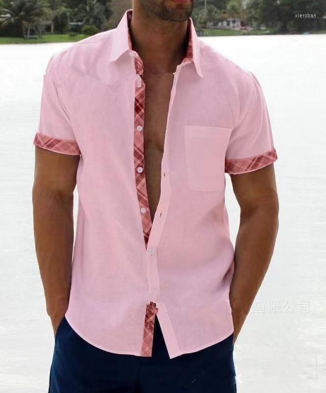 

Men's Casual Shirts Men's Shirt Short Sleeve Autumn 2023 European And American Checkered Color-blocking Clothing, Gray