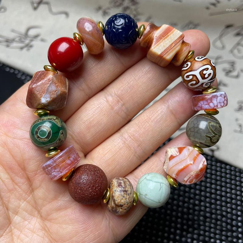 

Strand Retro Natural Tibetan Dzi Agates Bracelets Rock Mineral Gem Stone Charm Chalcedony Agat Bracelet For Women Men Healing Jewelry