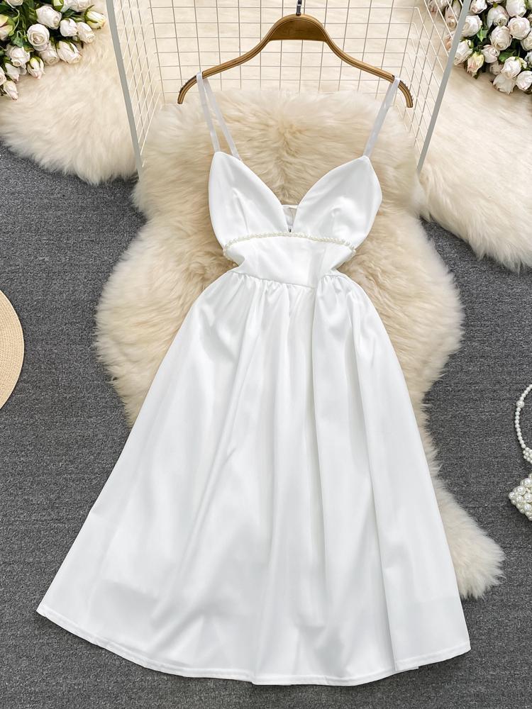 

Casual Dresses Holiday Beach Off Shoulde White Dress Women 2023 Summer Sexy V Neck Ladies Elegant Beading A-line Party Midi