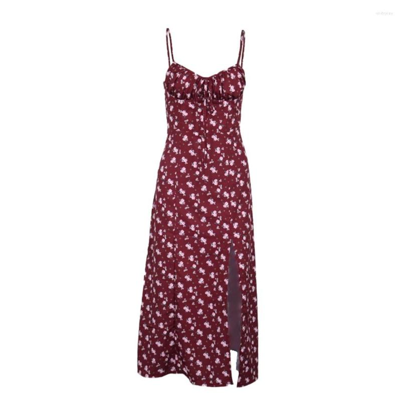 

Casual Dresses Women' Floral Printed Spaghetti Straps Dress Sexy High Split Front Lace-up Bra Sling Boho Beach Party Undress Robe 2023, Black