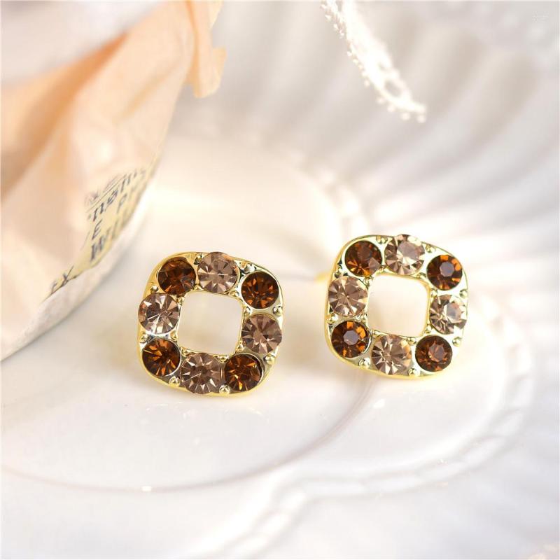 

Hoop Earrings French Brown Shiny Rhinestone Vintage Gentle Geometric Square Zircon Female Simple Mosquito Coil Ear Clip Gift