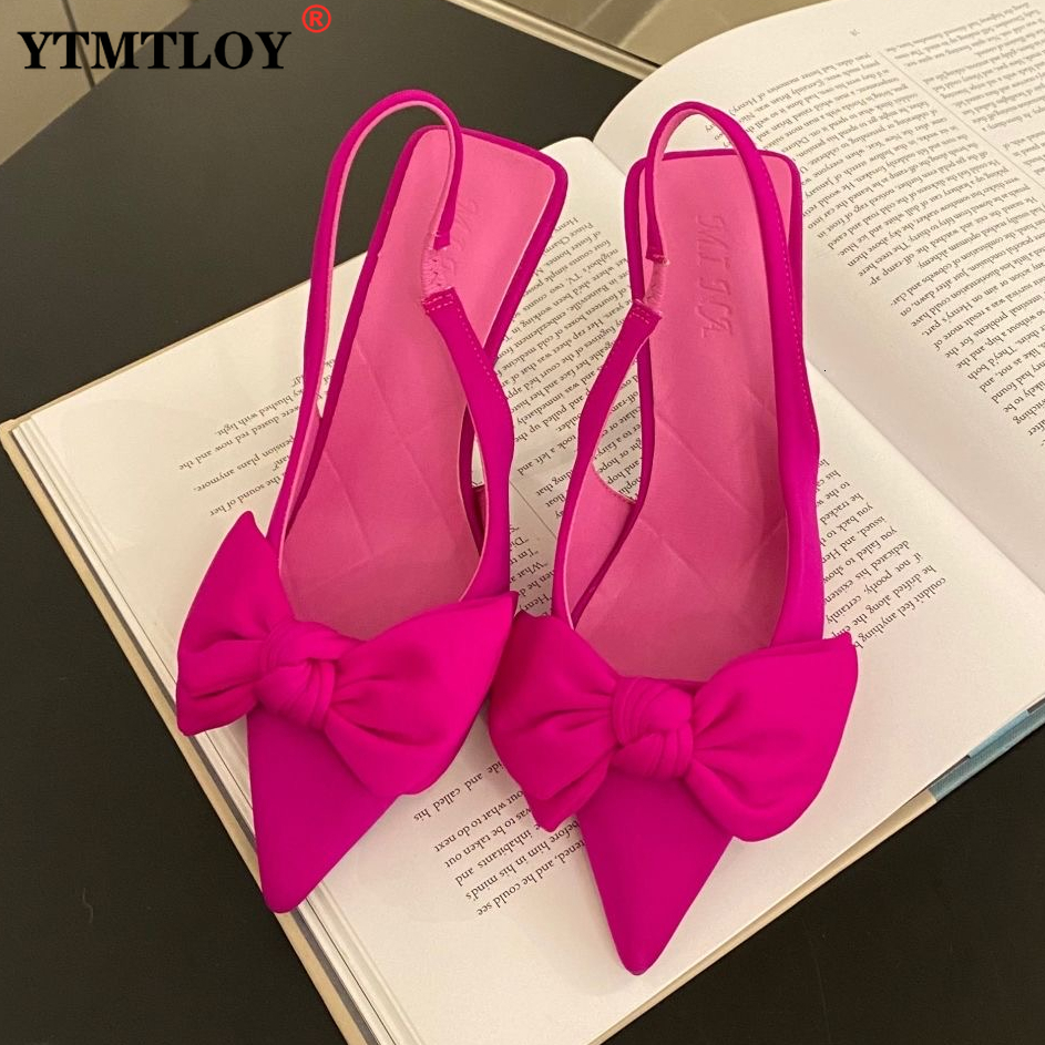 

Sandals Women's Shoes Pointed Toe Shallow Nude Pink Diamond Low Heel Back Strappy Women Green Heels Butterfly-knot 230313, Black