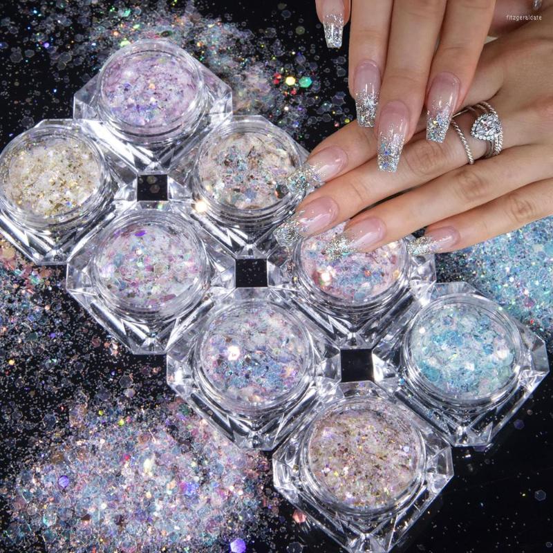

Nail Glitter 1 Jar Nails Mix Art Supplies For Professionals Holographic Flakes Powder Clear Hexagon Shapes Paillette