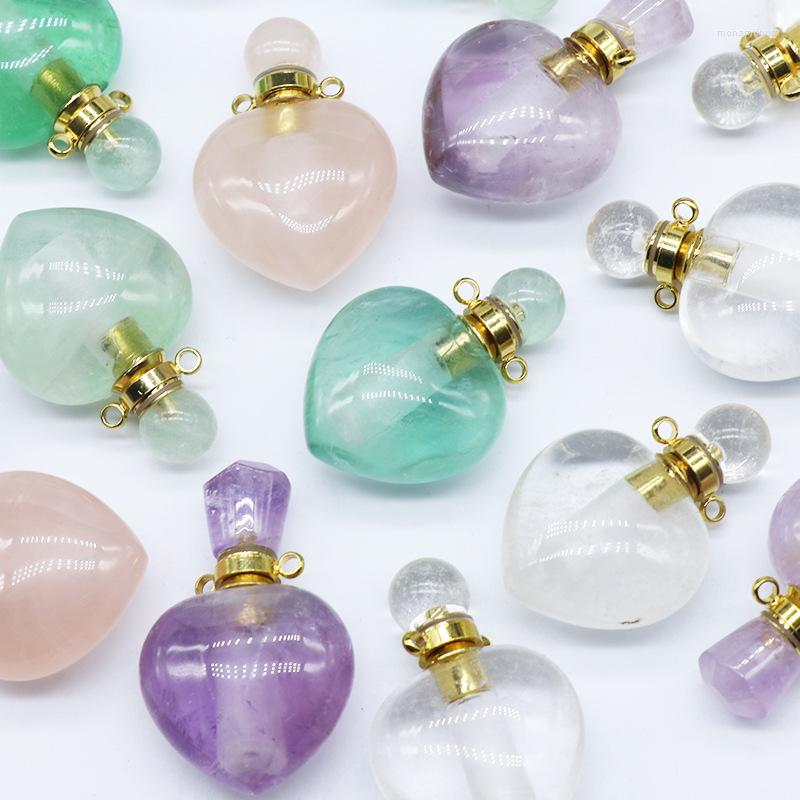 

Pendant Necklaces Lovely Heart Crystal Perfume Wishing Bottle Necklace Amulet Natural Amethysts Quartz Stone Oil Diffuser Choker