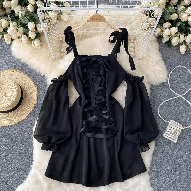 

Casual Dresses ZCWXM Summer Women Beach Dress 2023 Elegant Long Sleeve White Party Cross Strap Sexy Night Backless Off Shoulder, Beige