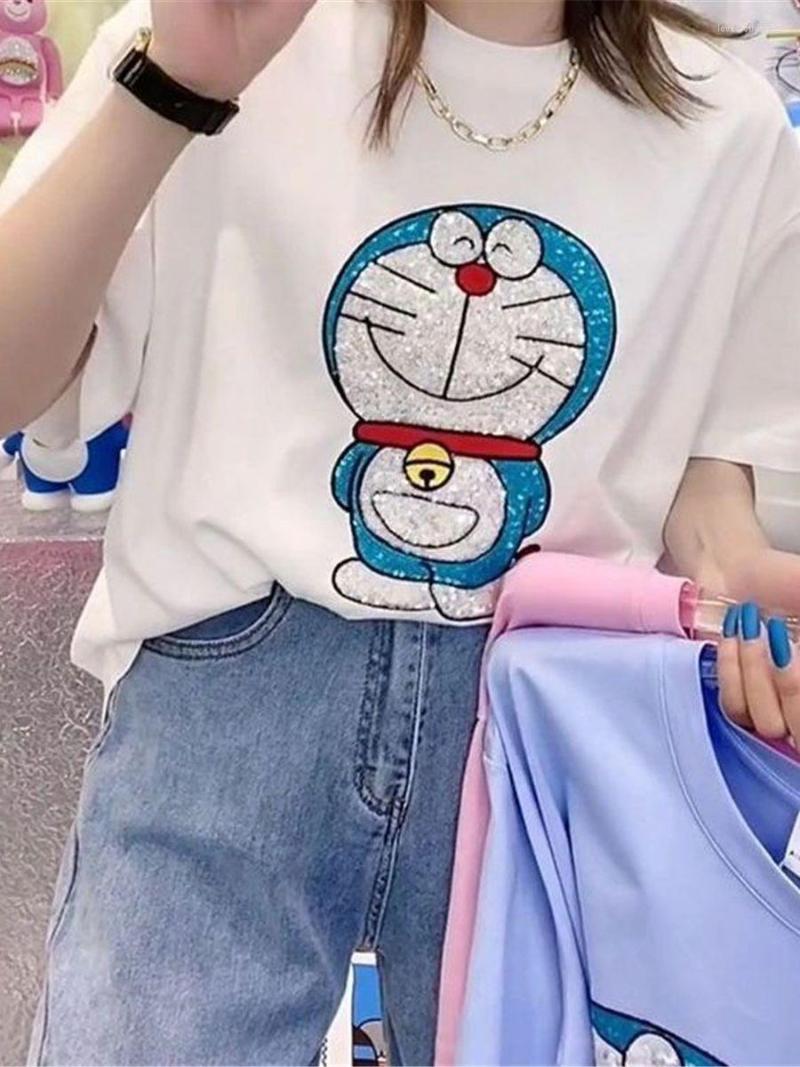 

Women' T Shirts Cute Cotton Sequins Tshirt Streetwear Female Summer Loose Tops Hip Hop Cartoon Clothes Women High Street Japanese Girl