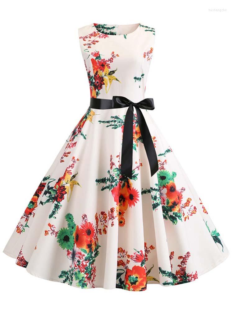 

Casual Dresses 2023 Women Summer Floral Beach Sleeveless Party Midi With Belt Elegant Vintage A Line Woman Bridesmaid Dress, 06