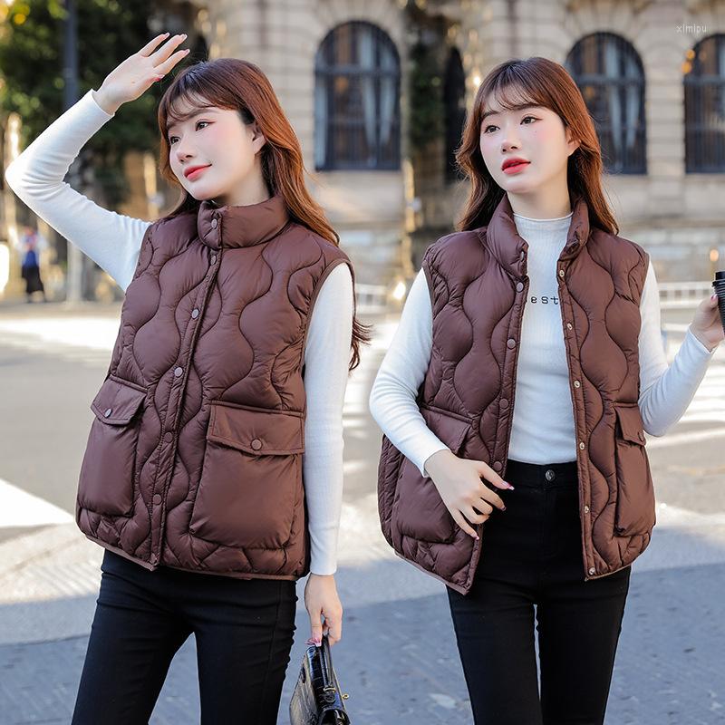 

Women's Vests Autumn Winter Down Cotton Vest Jacket Women Fashion Loose Short Stand-collar Warm Sleeveless Parkas Female Waistcoat Tops, Green