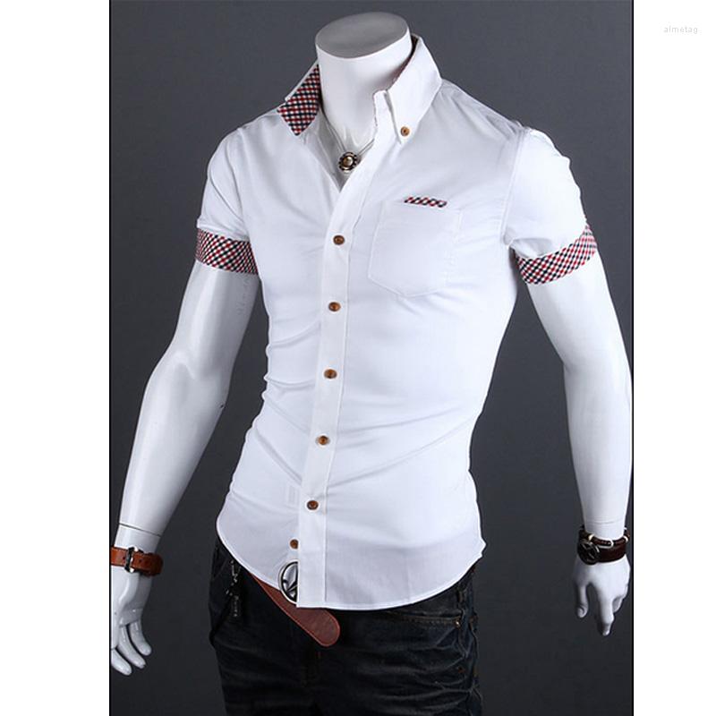 

Men's Casual Shirts High Quality 2023 Fashion Summer Leisure Male Plaid Shirt Short Sleeves Patchwork Youth Cotton Business Evening, Black