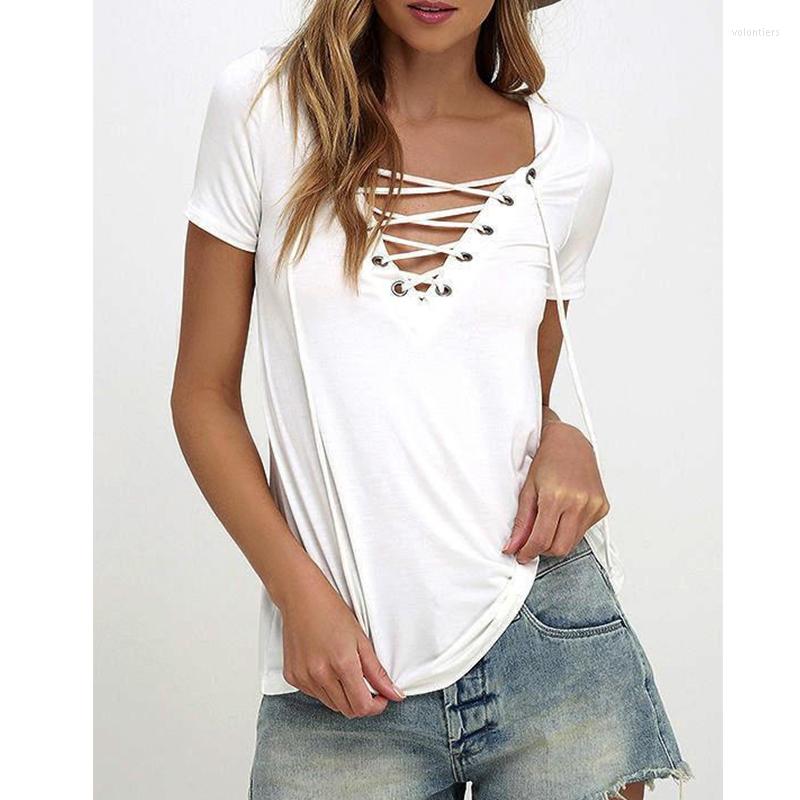 

Women' T Shirts T-shirt Lace Up Top, Black