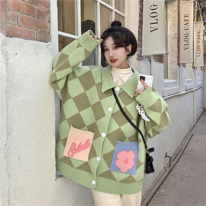 

Women's Knits Korean Version Knitted Women Sweater Cardigans 2023 Autumn Winter Retro Gentle Lazy Wind Loose Cardigan Female Tops, Sky blue