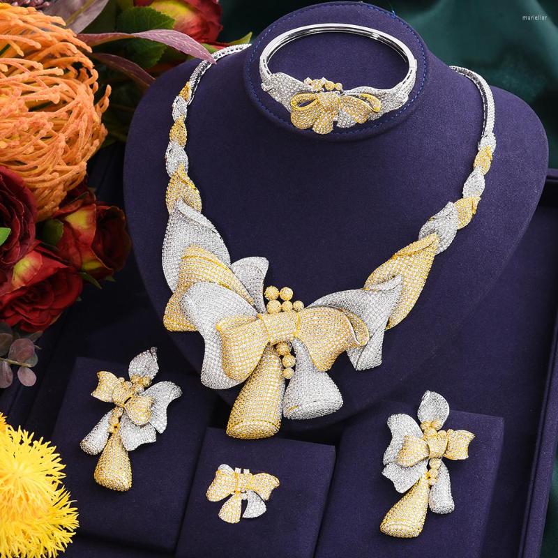 

Necklace Earrings Set Missvikki Elegant Big Bow Fine 4PCS Luxury Jewelry For Women Romantic Bridal Wedding Engagement, Picture shown